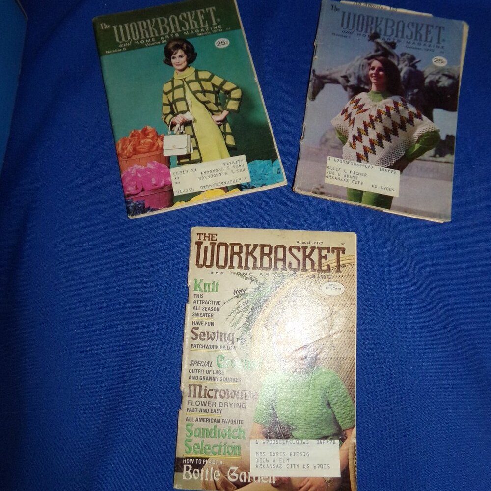 3 Vintage Workbasket Home Arts Magazines 1970s Crochet & Knitting, Sewing